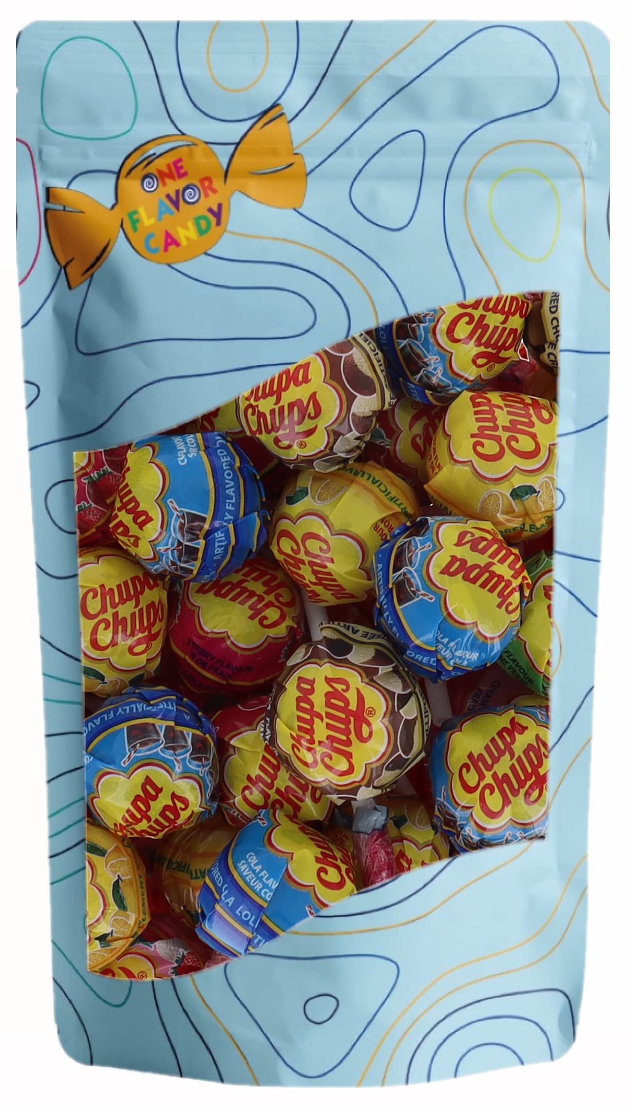 One Flavor Candy Chupa Chups Lollipop Lolli World's Greatest Pops Kids Bulk in Resealable Bag (Assorted Flavors, Pack of 20)