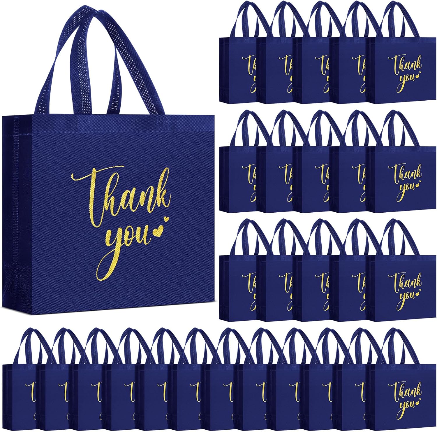 50 pcs thank you gift bags with handles bulk thank you non woven bags reusable gift handbags bridesmaid souvenir goodie handbags for wedding shopping(11 x 12 x 5 inch,navy blue) navy blue 11 x 12 x 5 inch