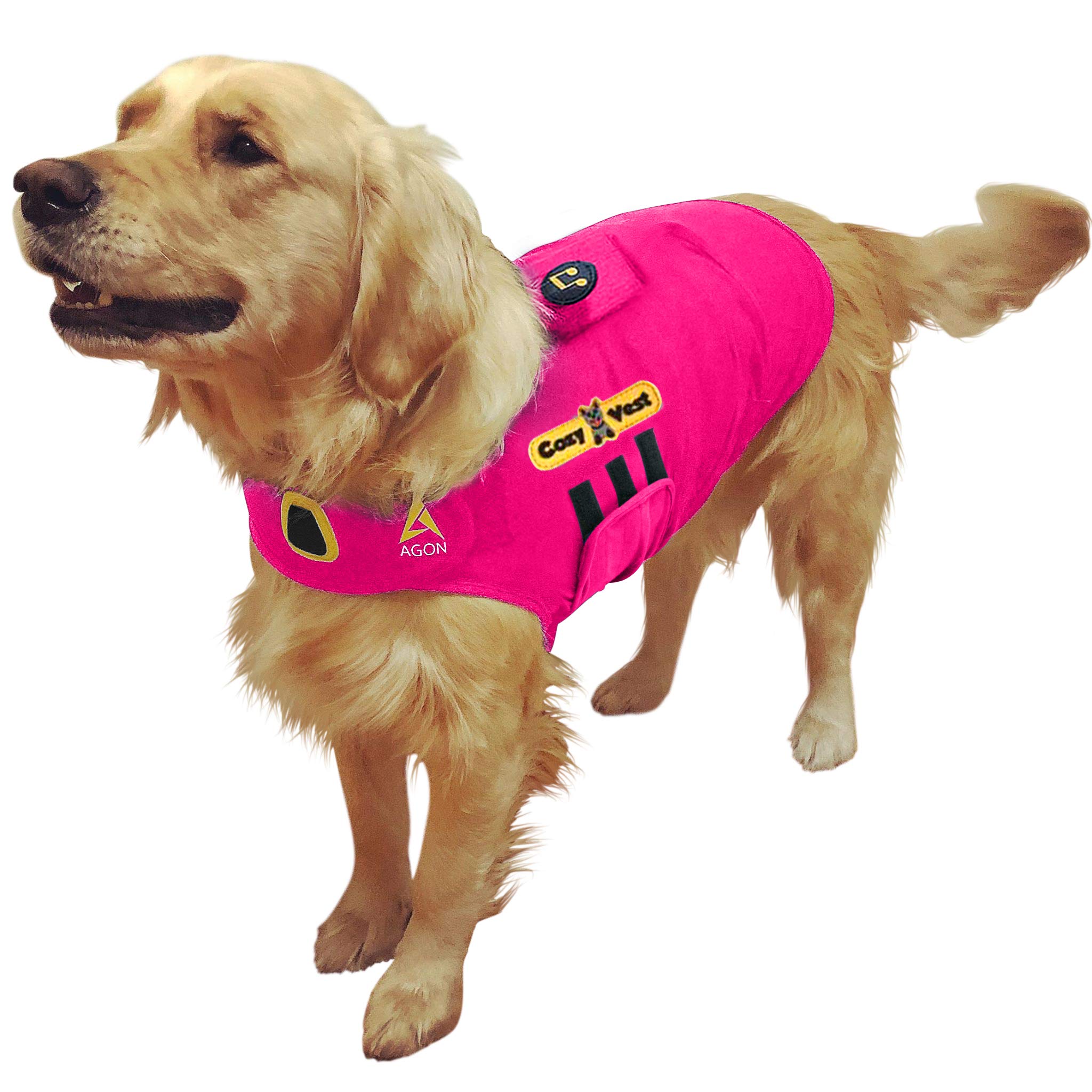 Photo 1 of 3-in-1 Anxiety Vest Music & Aromatherapy Dog Coat Relaxing Sound & Essential Oil Scent Canine Stress Relief Fireworks Thunder Separation Shirt Jacket Thunderstorm(Pink, XL [65-110 Lbs]) XL [65-110 Lbs] Pink