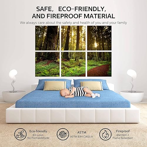 Miniatura 5 de Paneles acústicos artísticos de secuoya para rastro a través de árboles en el bosque, imágenes de secuoyas, paquete de 6 paneles decorativos de