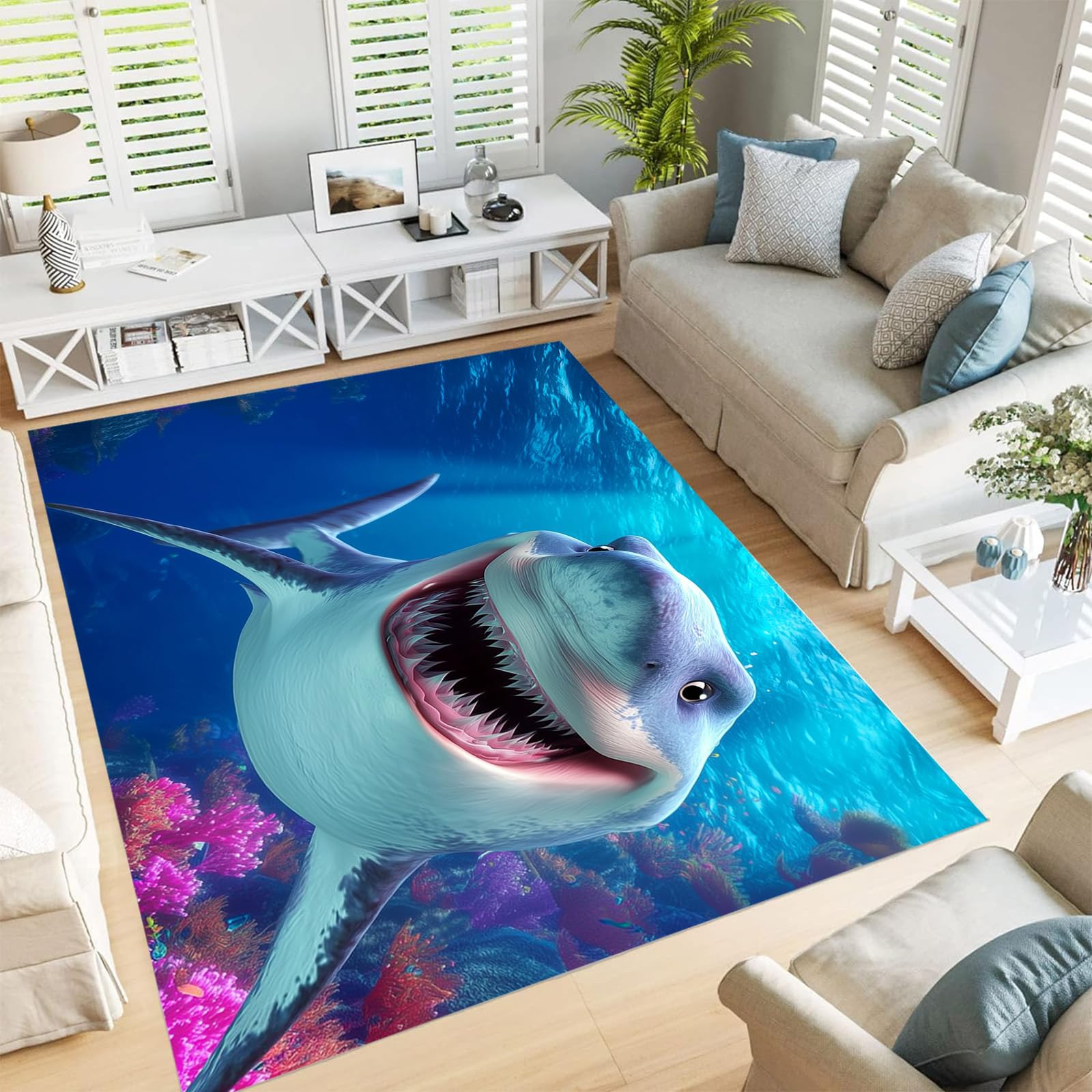 Tapis récifs coralliens bleu marine pour salon et chambre