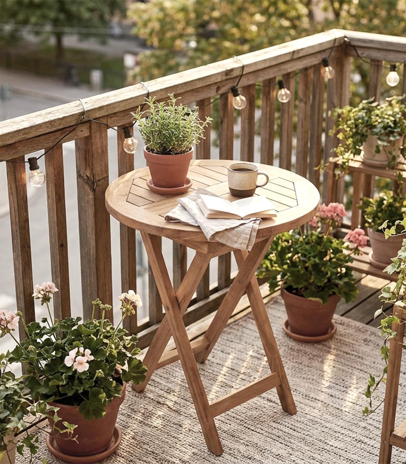 Gartentisch Teakholz Massiv Rund Ø 70 cm – Klappbarer Balkontisch aus Echtholz – Wetterfester Holztisch für Außen – Platzsparender Klapptisch & Bistrotisch – Höhe 75 cm