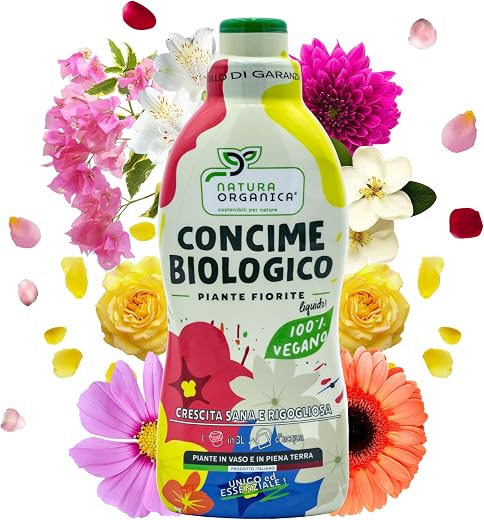 NaturaOrganica | Concime Biologico per Fiori e Piante Fiorite 750 mL Fertilizzante Naturale Universale per Fiori in Terra o Vaso Concime Liquido per Piante Fiorite e Fiori