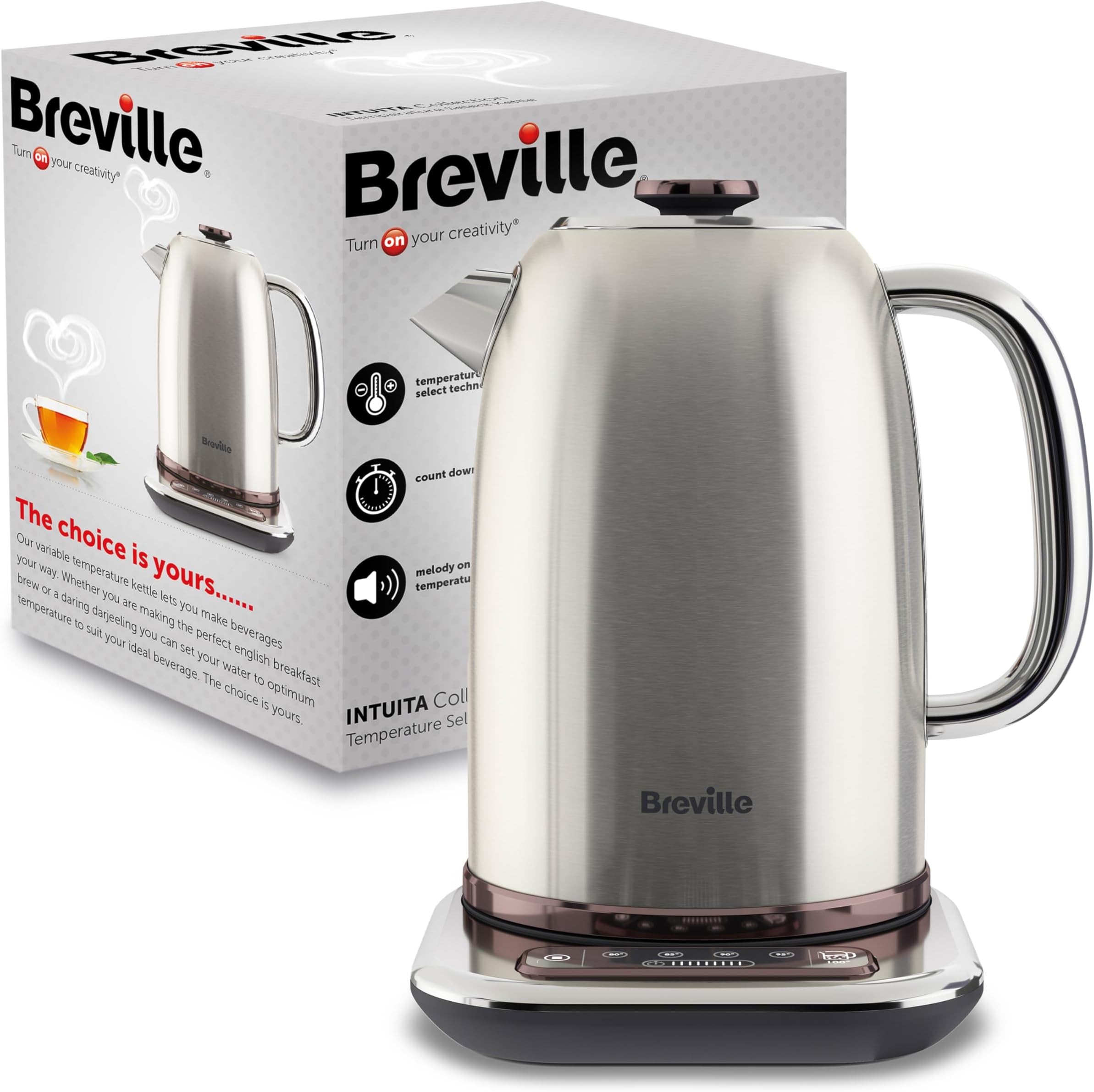 Selecta Temperature Select Electric Kettle | 1.7L | 3kW Fast Boil | Digital Temperature Control | Brushed Stainless Steel [VKT159]