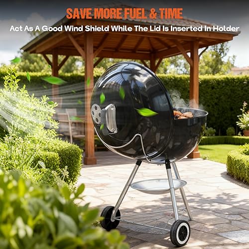 Miniatura 5 de onlyfire Soporte de tapa de acero inoxidable Slide-a-Side para parrillas de carbón de 18”/22”/26”