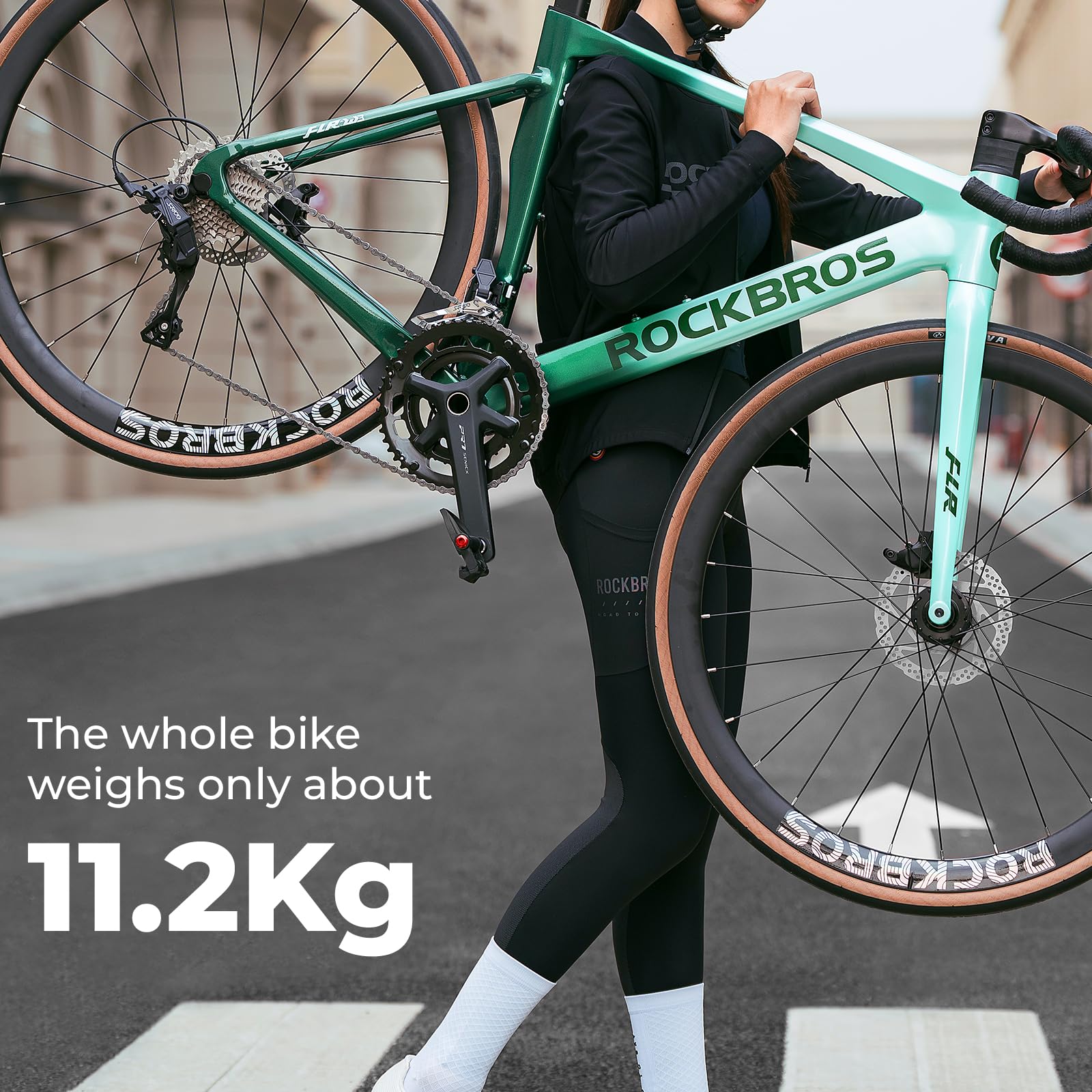 ROCKBROS FLR-W3 Bicicleta de Carretera 700C de Aluminio 2×10 Velocidades con Frenos de Disco Hidráulicos, Manillar Integrado, Bicicleta Ligera de 28" para Ciudad y Desplazamientos, Hombres y Mujeres