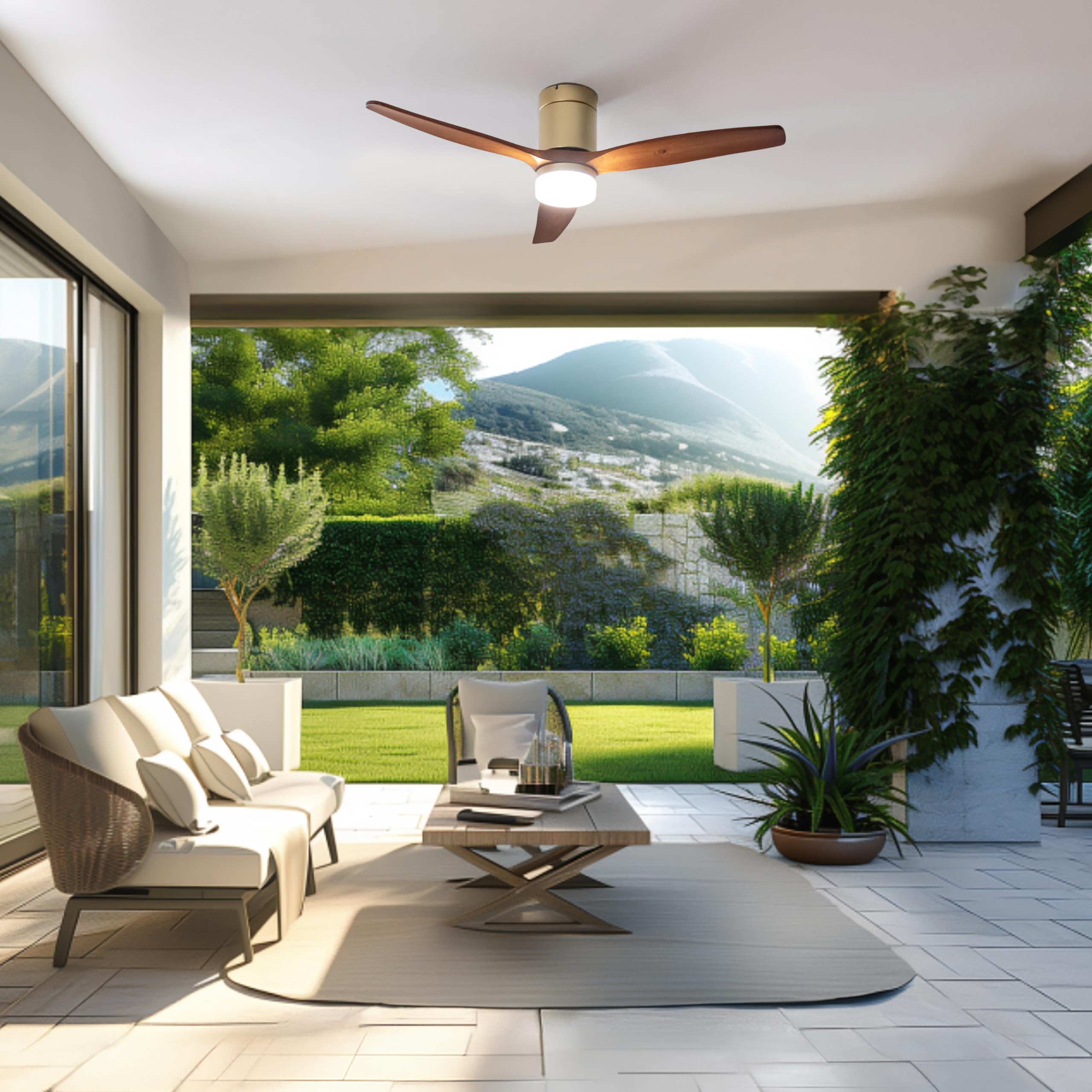 Cecotec - Deckenventilatoren mit Licht EnergySilence Aero 5600 Aqua GoldDarkWood Connected, 132 cm, 40 W, LED 20W Licht, 3 Flügel, 6 Geschwindigkeiten, Timer, Winter/Sommer Modus, Wi-Fi, Gold-Braun