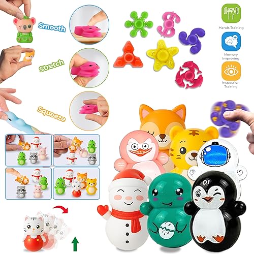 Miniatura 3 de Paquete de 125 juguetes para la ansiedad, regalos de fiesta, juego sensorial de burbujas seleccionadas al azar, 65 calcomanías, regalos para niños