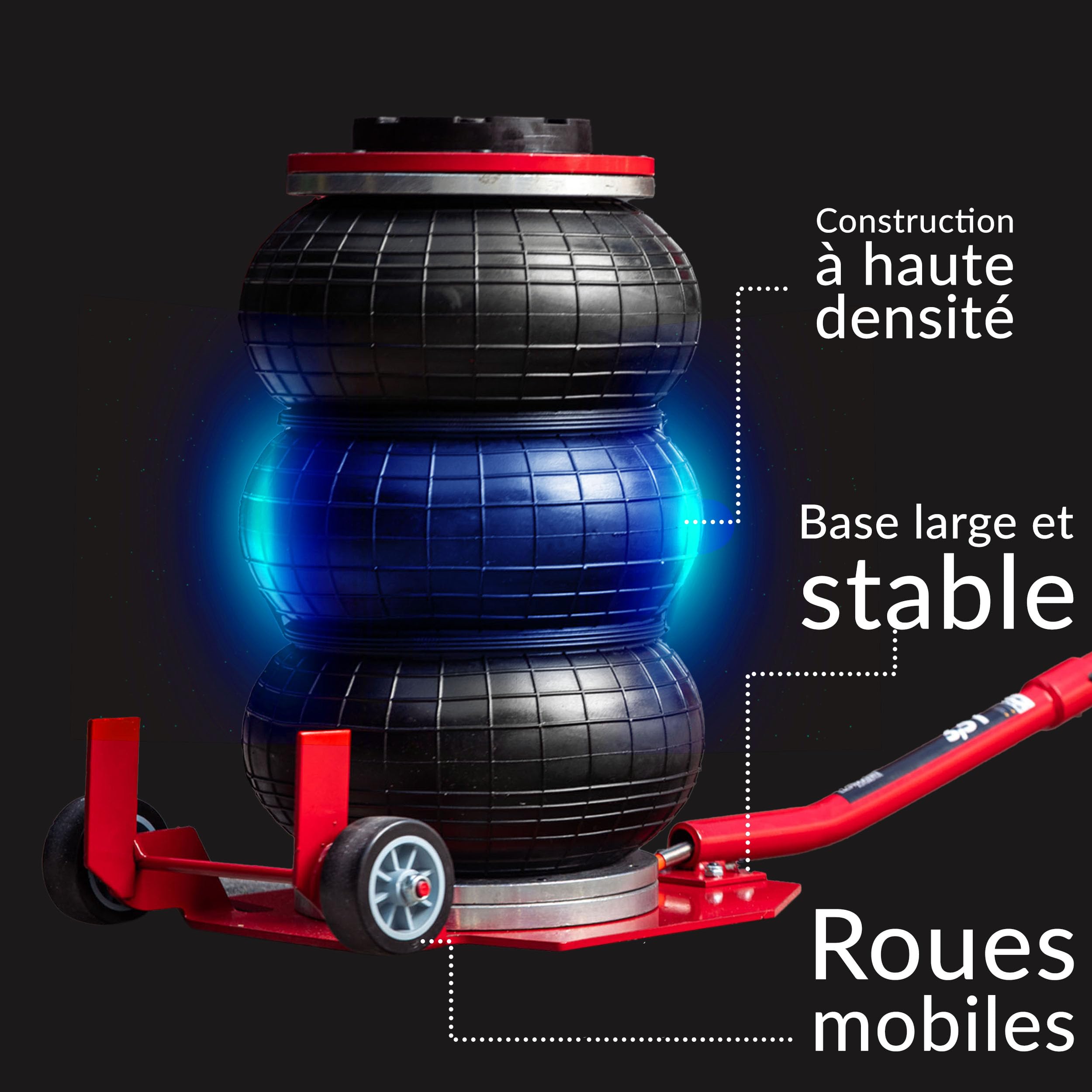 Lehmann Cric Pneumatique 3,5T - Hauteur Réglable 150-400 mm - Patin en Caoutchouc et roulettes de Transport - Cric Voiture Pneumatique pour Voitures, SUV et Camionnettes - Levage Rapide