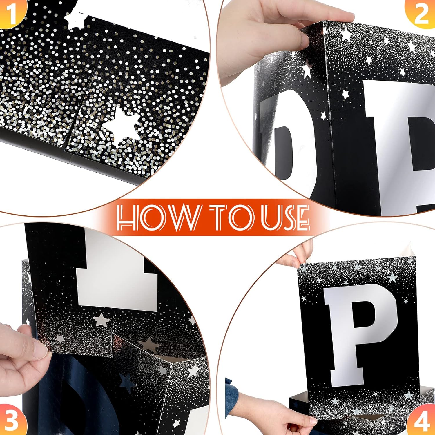 Jetec Prom Column Boxes 2026 Prom Sign Decorations Standup Photo Booth Backdrop Cardstock Boxes Night Decor with Letters Card Stock for Graduation Party, 12 x 45 in(Silver/Black)