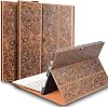 Gexmil Case for Surface 13 Inch,PRO8 2021 Genuine Leather Cover with Built-in Pencil Holder,Cowhide Folio Cover, Anti Fingerprint Anti Slip,Flower Brown