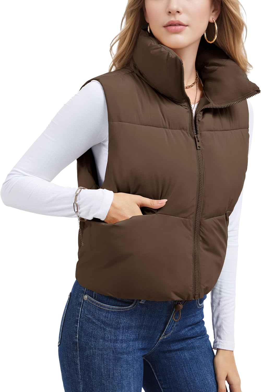 MAGCOMSEN Women's Cropped Puffer Vest Lightweight Zip Up Stand Collar Winter Fashion Outerwear Sleeveless Padded Gilet - Image 3