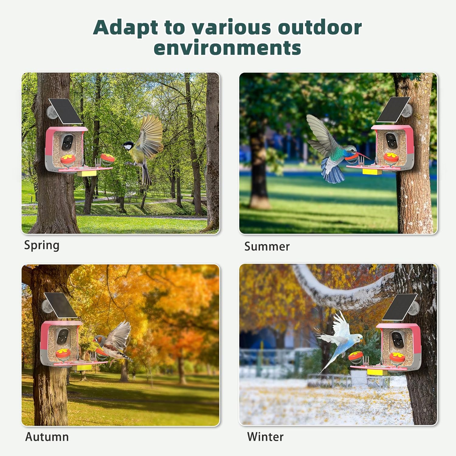 Smart Bird Feeder with Camera Solar Powered - 2K HD Video Camera AI Identify Birds, Send Real-time Notifications & Instant Arrival Alerts- Weatherproof Design,Birds Lover Gifts (Style A-Red)