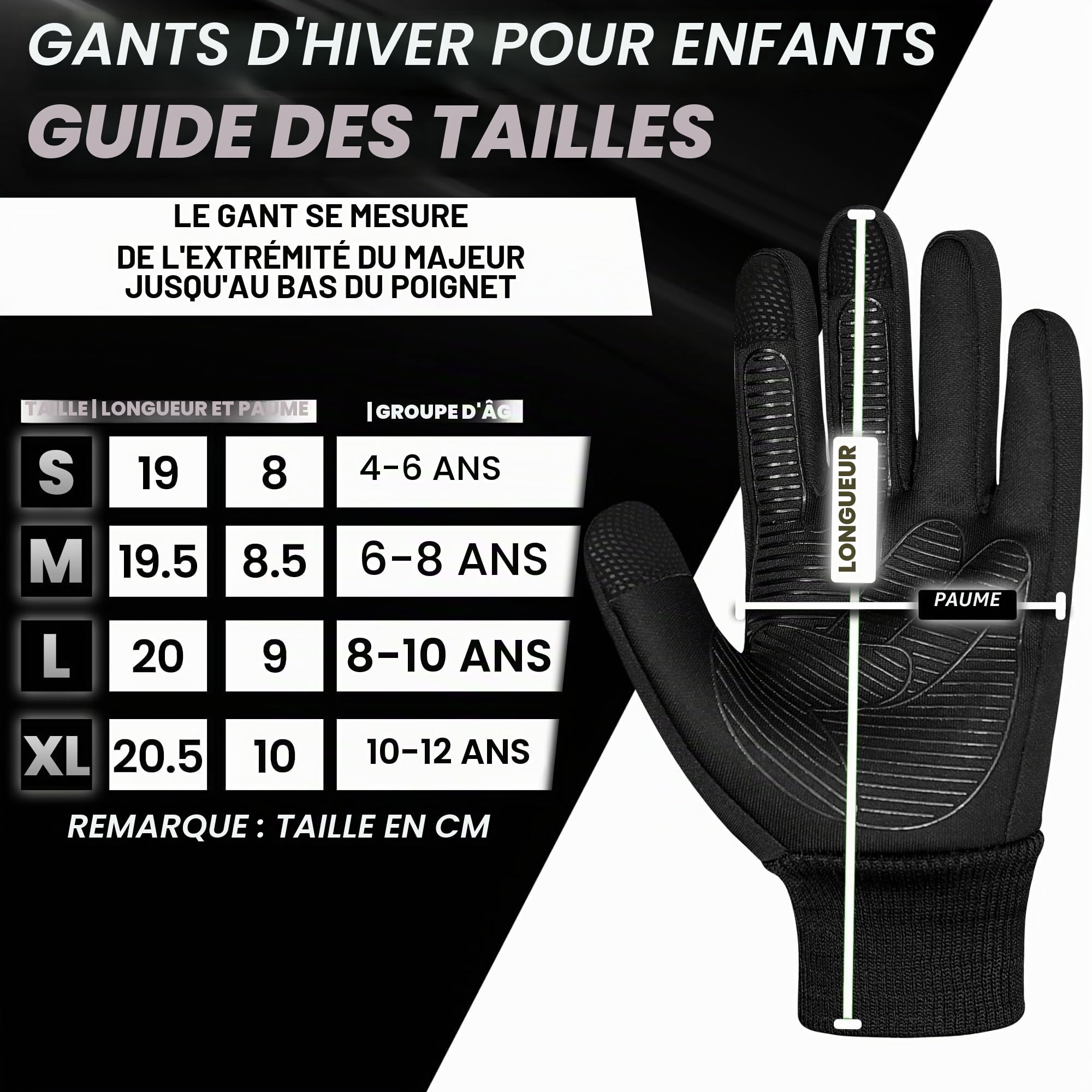 Gants Ski Enfant 5 Ans Résistants à l'Eau Tactiles Antidérapants Chauds Lavables en Machine