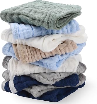 Synrroe 10 Pack Muslin Cotton Baby Washcloths 1212 Inches Soft & Absorbent Newborn Face Body Towels Multicolor Baby Wash Cloths, Registry Essentials