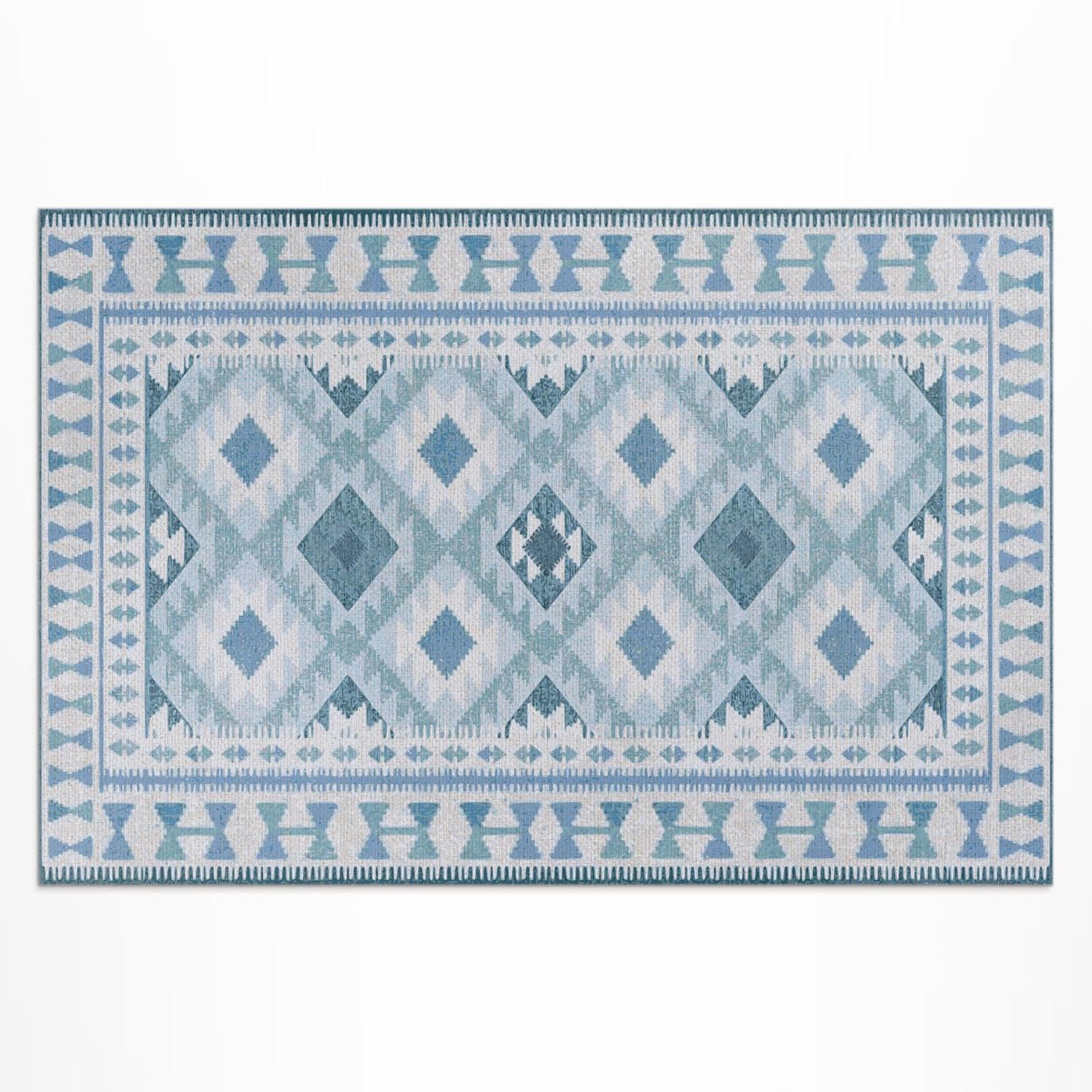Tapis d'extérieur losanges bleus rectangle 60x90cm PVC terrasse