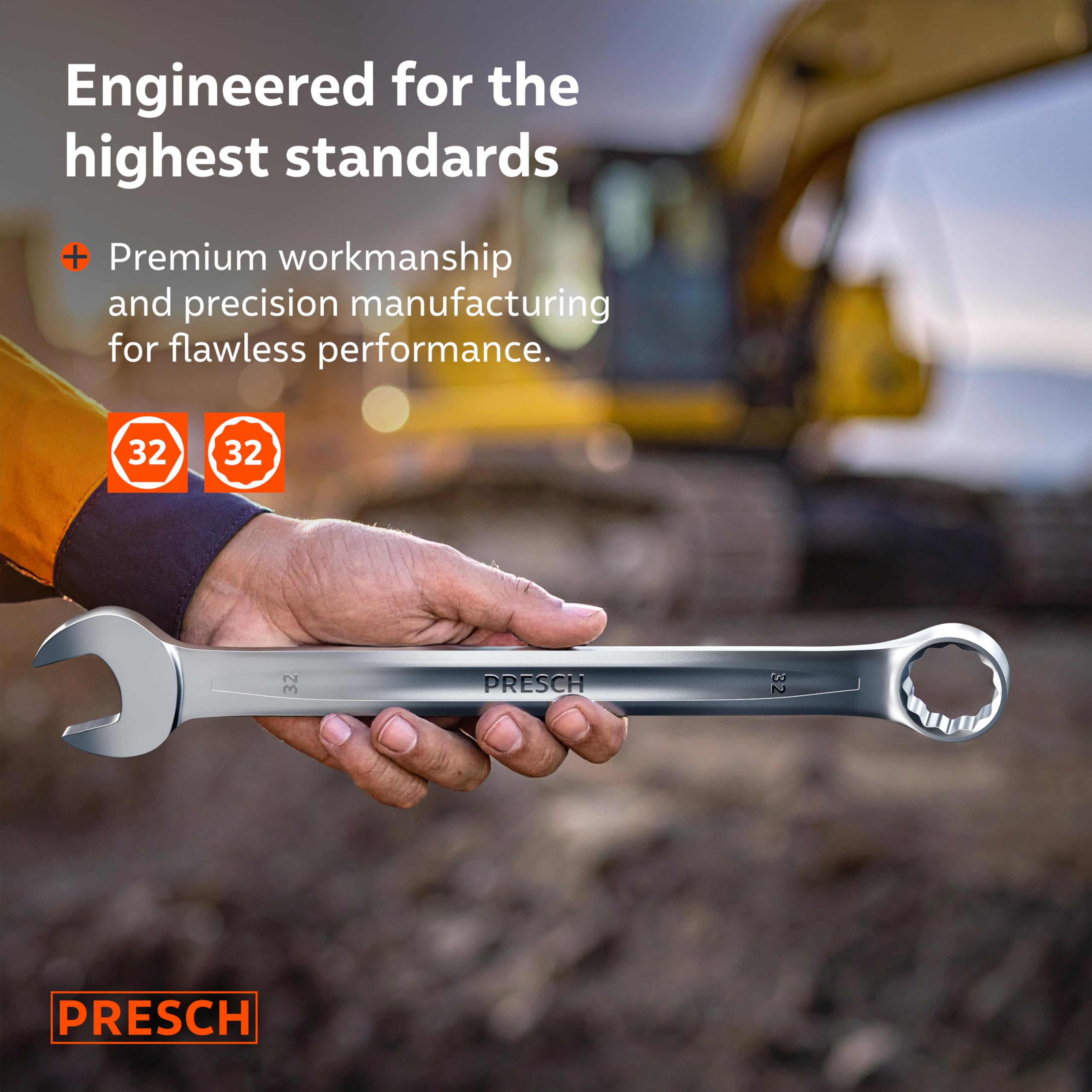 PRESCH Combination Spanner 32mm, Precision-machined & exceptionally Robust Spanner, 15° Angled for Tight-Space Work - Image 2