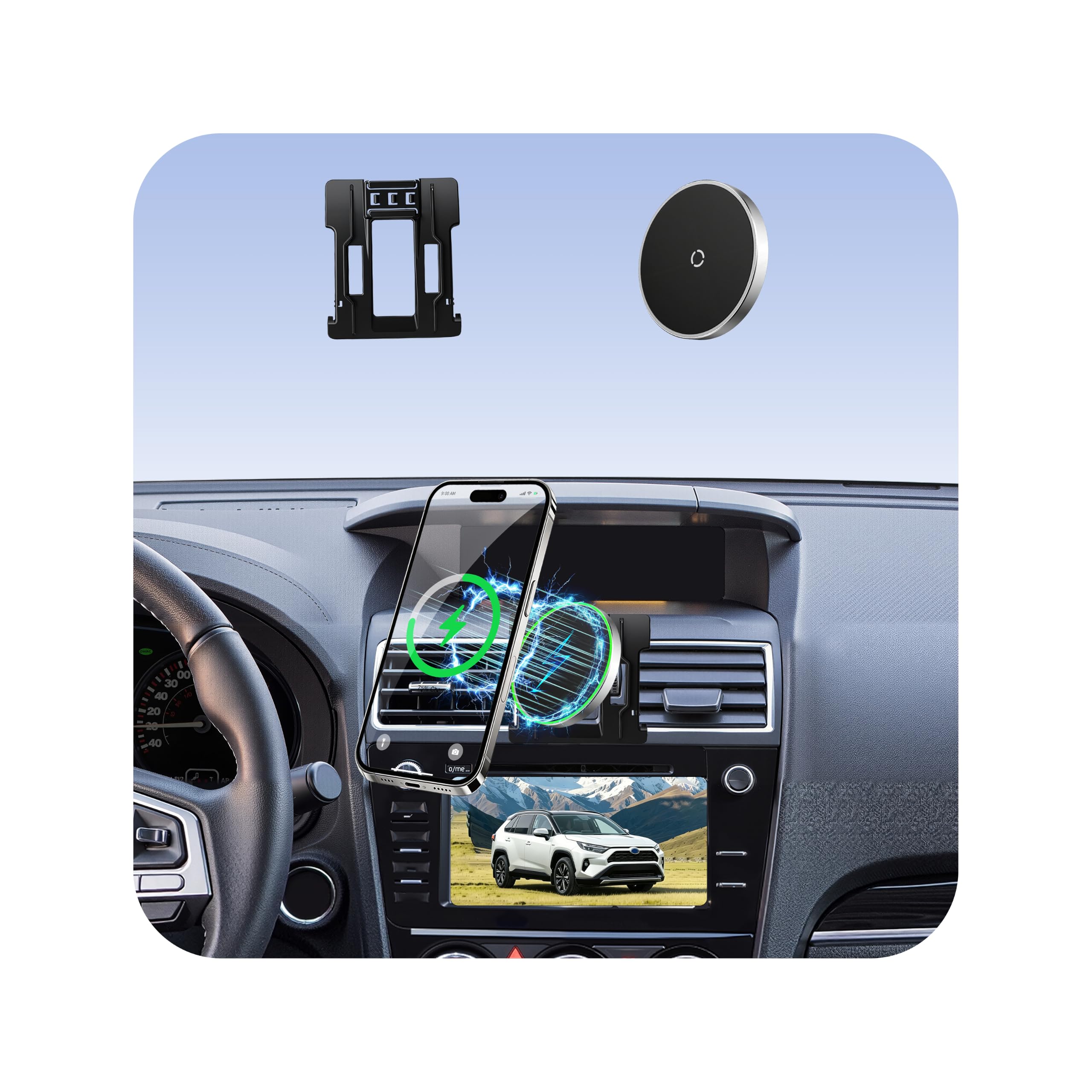 Car Cell Phone Holder for Subaru Forester (2014-2018), Magnetic Phone Holder, Magsafe Car Mount Charger, Dashboard Phone Holder, Cell Phone Automobile Cradles, 15W Wireless, 360° &amp; Hands Free