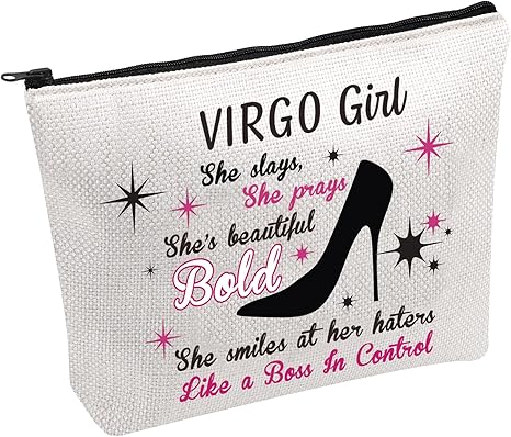 PWHAOO Zodiac Cosmetic Makeup Canvas Bag Zodiac Constellation Cosmetic Bag Astrology Makeup Bag Birthday Girl Gift (VIRGO B)