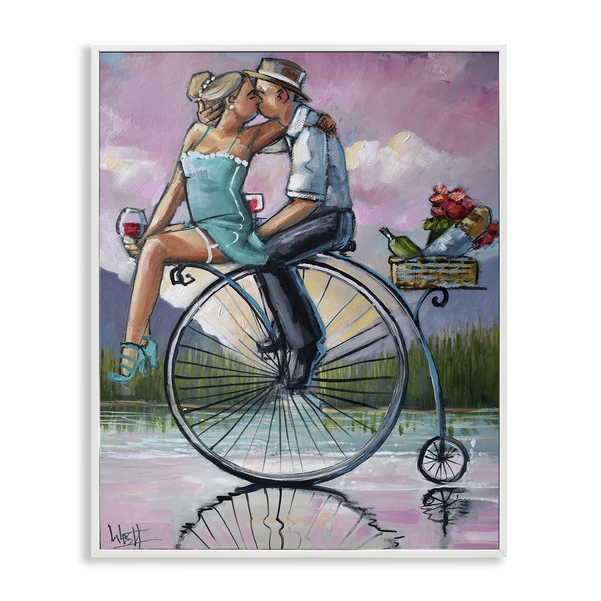 Stupell Industries 'Romantic Picnic on Bicycle', Framed Giclee Art, White, 16 x 20 Inches, Easy to Hang and Sturdy, Made in USA, by Ronald West