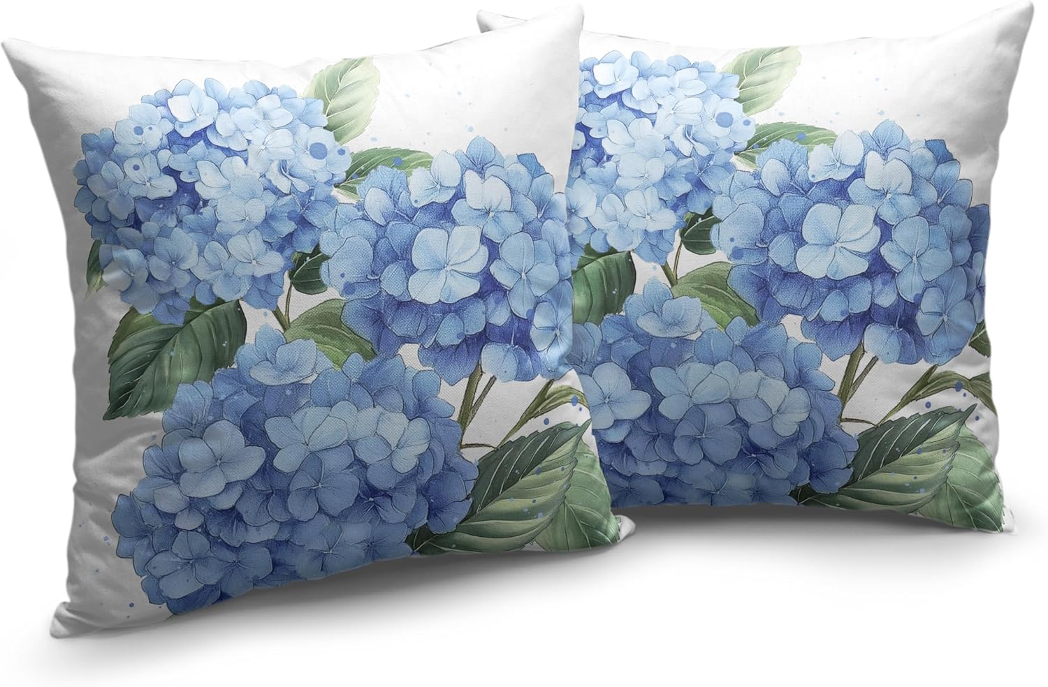 Blue Hydrangea Pillow Covers 16x16 Set of 2 Spring Summer Decorative Pillow Covers Flower Throw Pillow Case Square Cotton Linen Cushion Case for Outdoor Living Room Couch Sofa image 2