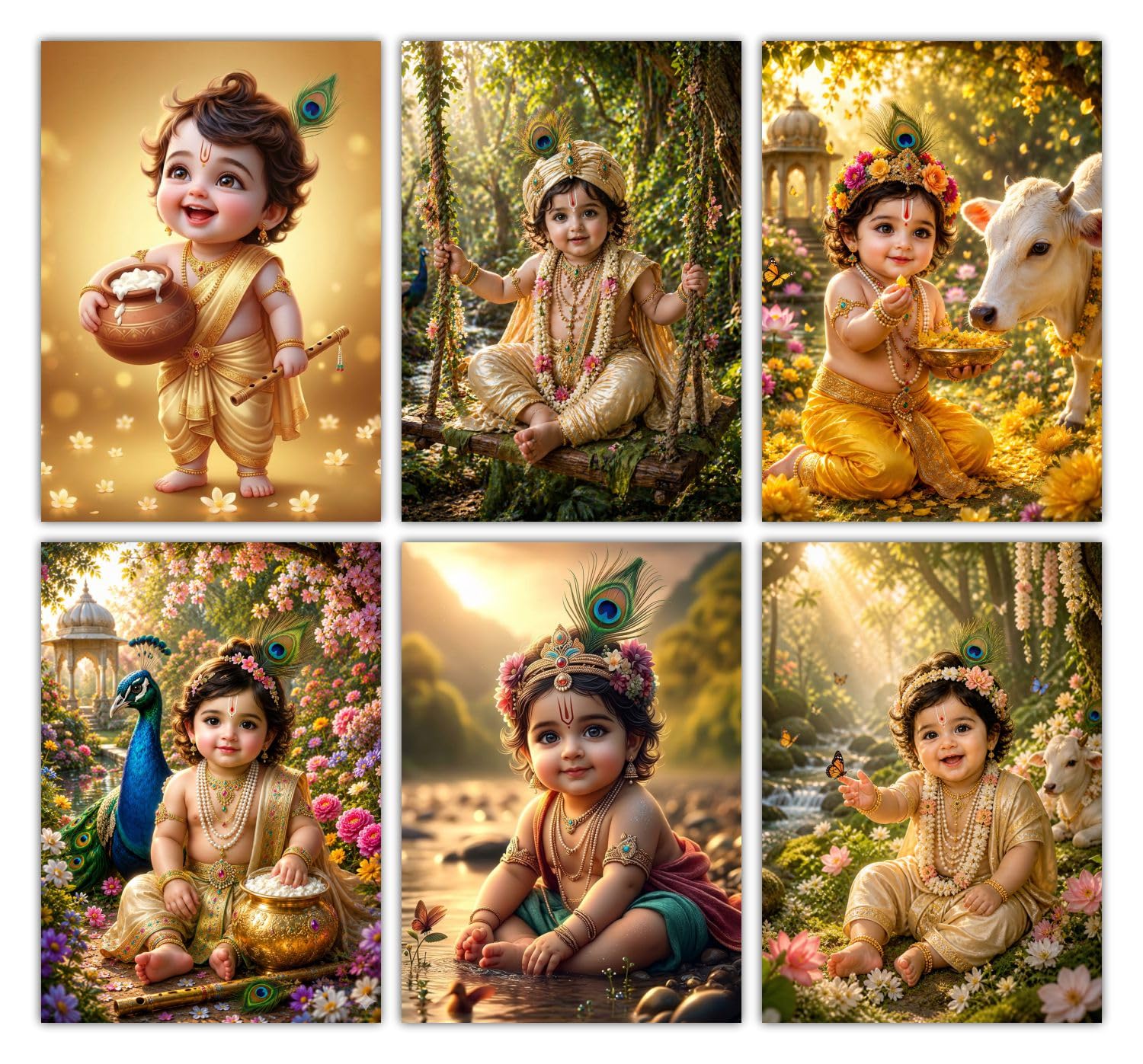 Pure Filter Baby Krishna Wall Art Poster, Pregnant Women For Laddu Gopal, Spiritual Hindu Devotional Decor, Multicolour Set of 6-image-14