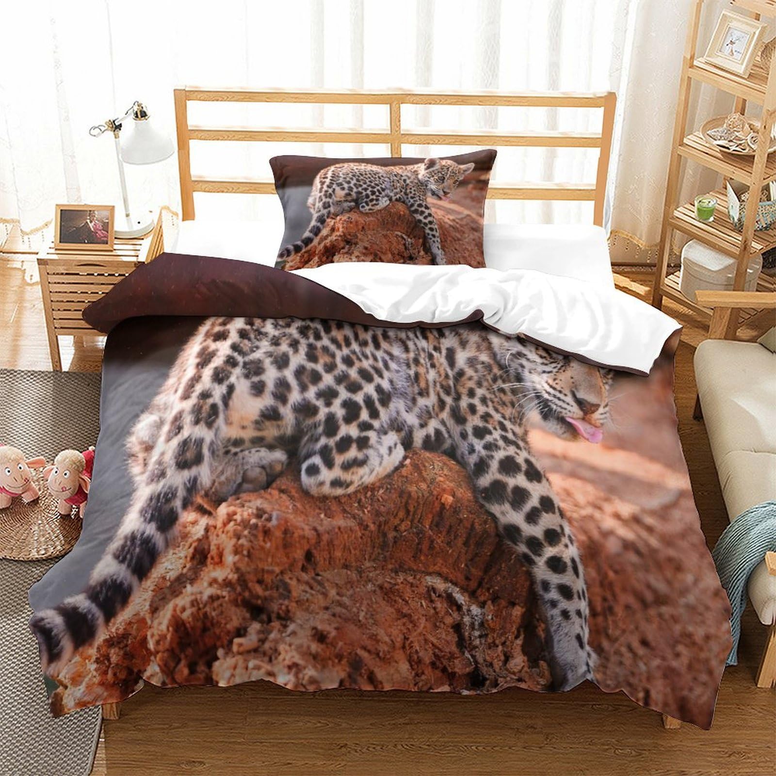 P1s9u7w5y Jaguar-3 Safari Wildlife 3D Printed Duvet Cover Set 3Pcs Microfiber Giraffe Bedding Set Single（135X200cm）