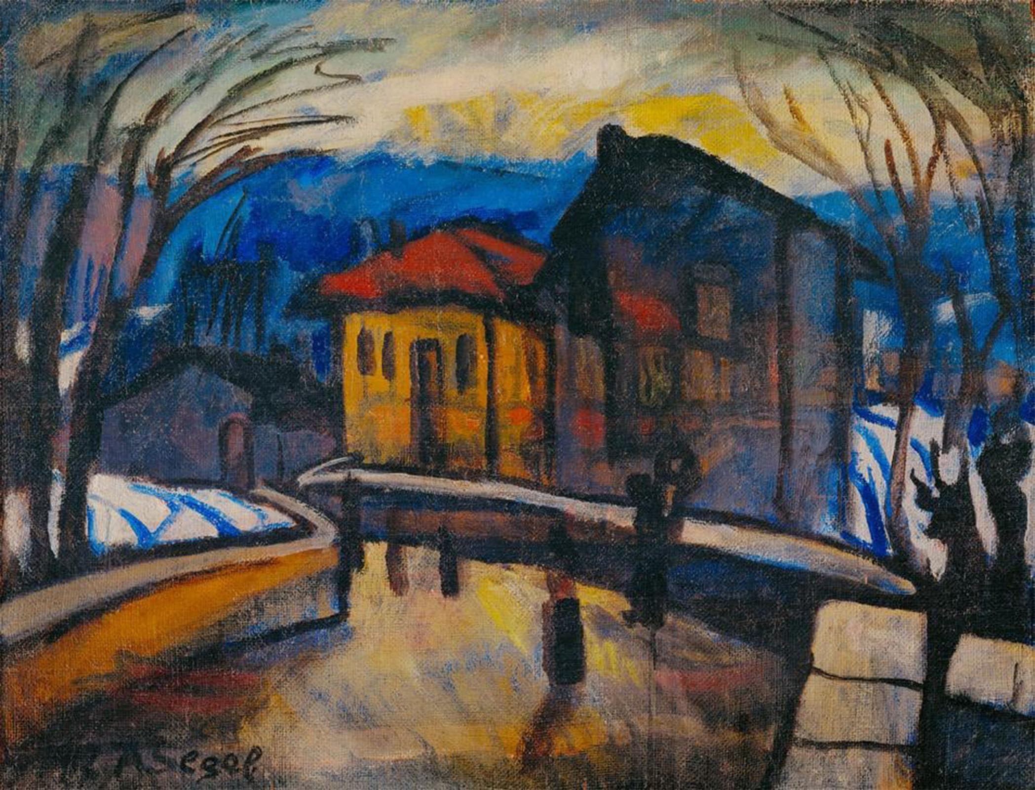 RZHRHJES Abstract Painting Poster Art Print Canvas Print Poster Swiss Village Street by Arthur Segal Landscape Canvas Painting for Home Decor 60x90cm