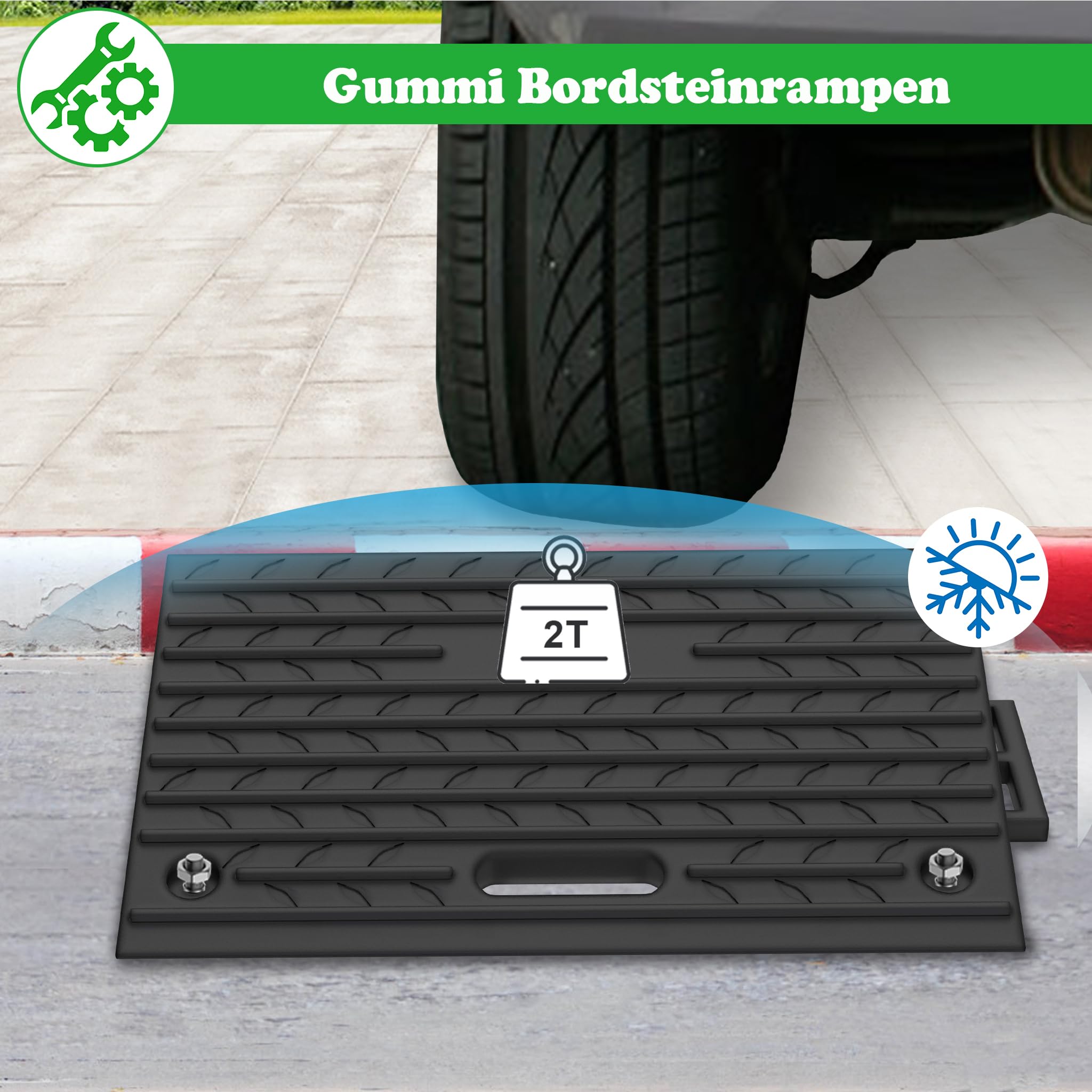 SUBTLETY 2 rampas de goma para bordillos, modulares, de plástico, portátiles, para bordillos, plataformas de carga hasta 2000 kg, antideslizantes, para coche, moto, sillas de ruedas y scooters