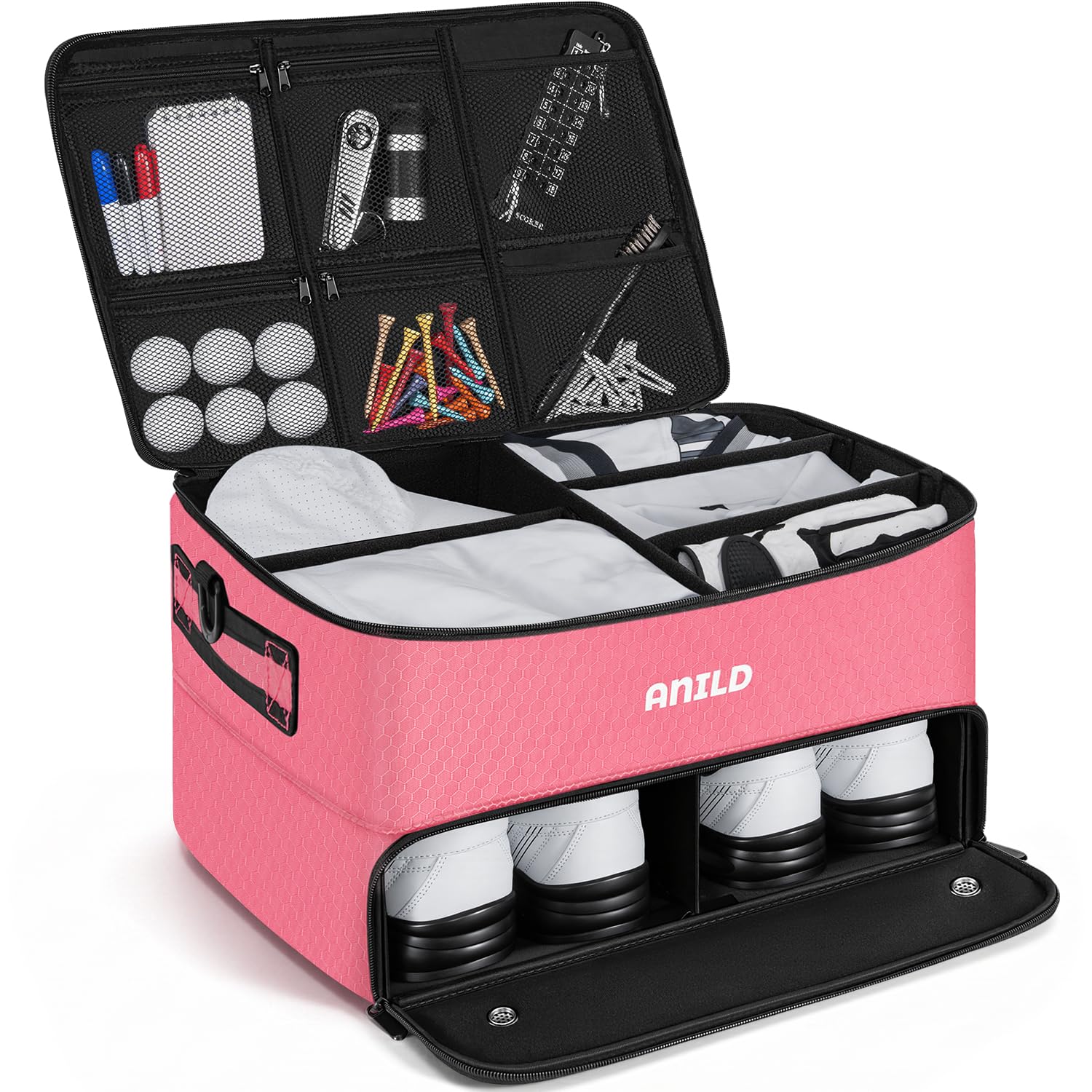 ANILD Golf Trunk Organizer, 2 Layer Golf Storage Case