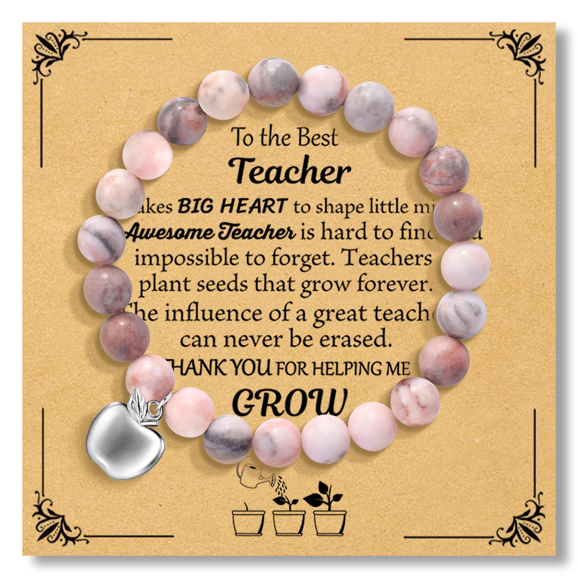 Teacher Appreciation Gifts for Women, Teacher Gifts Natural Stone Bracelet with Message Card for Appreciation Week Christmas Valentines from Student