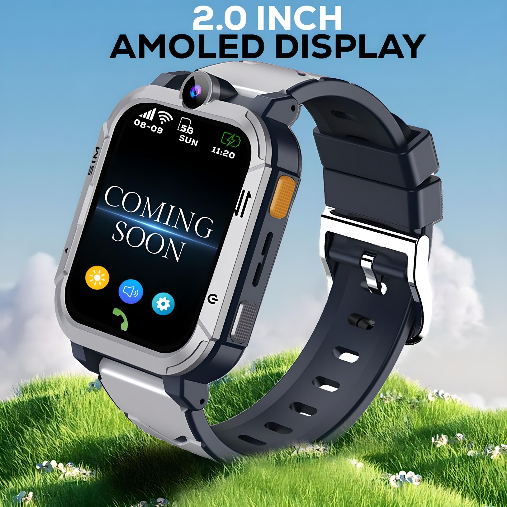 GameSir Musk 5G 5G/4G Kids Smart Watch with GPS Tracker, SIM Calling, Face Unlock, Video Calls, SOS Alerts, IP67 Waterproof, 800mAh Battery, Voice Chat, Live Location (Grey) 1