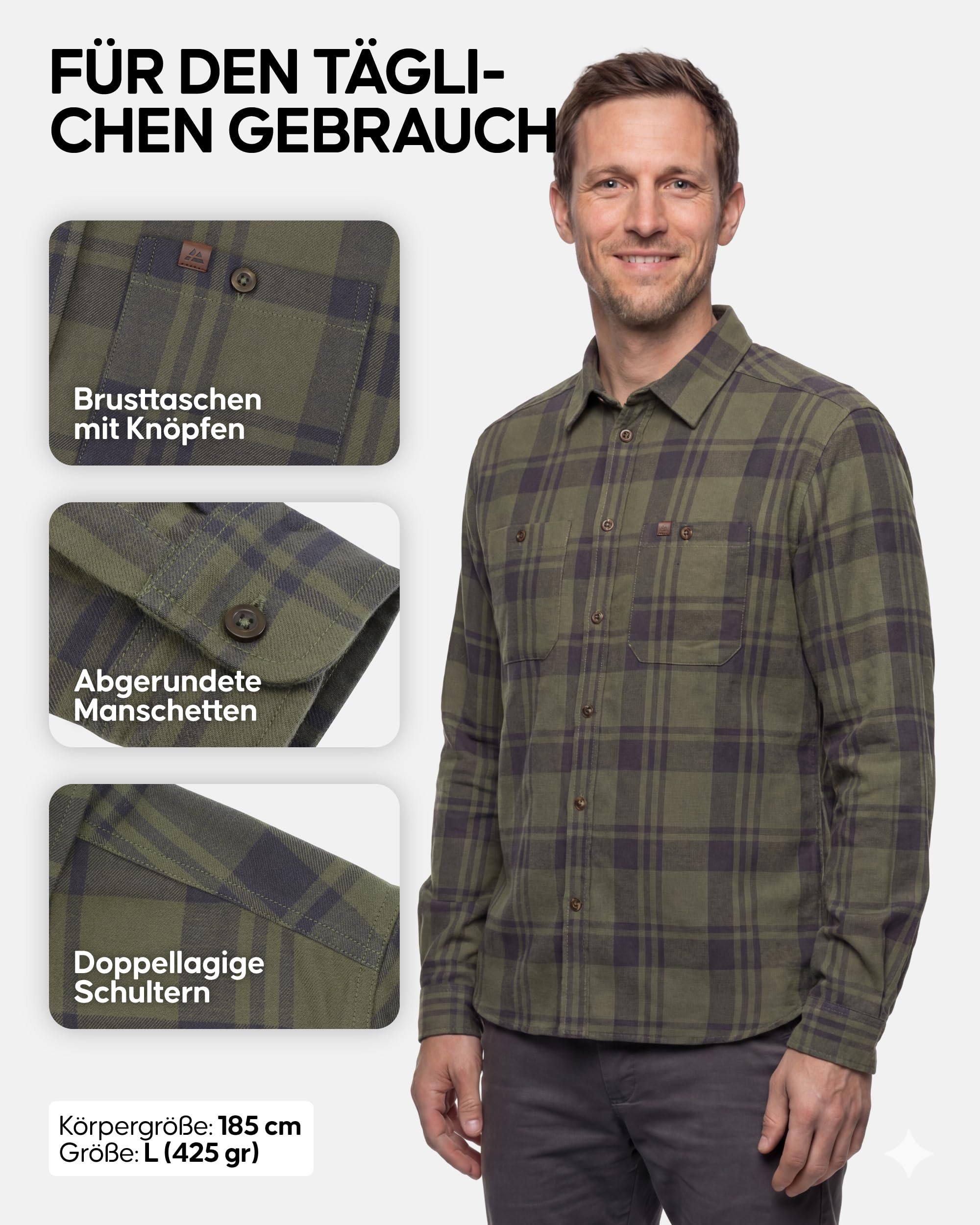 DANISH ENDURANCE Flanellhemd Herren, Bio-Baumwolle | Holzfällerhemd aus Bio-Baumwolle, Arbeitshemd, Weich & Robust, Lockere Passform, für Freizeit, Wandern & Arbeit