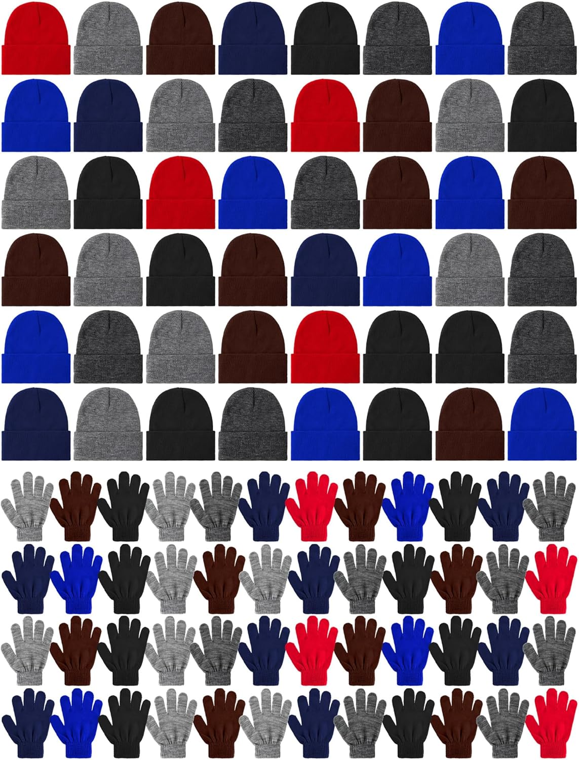 Retisee 96 pcs Kids Winter Beanie and Gloves Set Knit Hat Bulk Unisex Magic Warm Gloves Cap for Boys Girls Homeless Gift(Multicolor)
