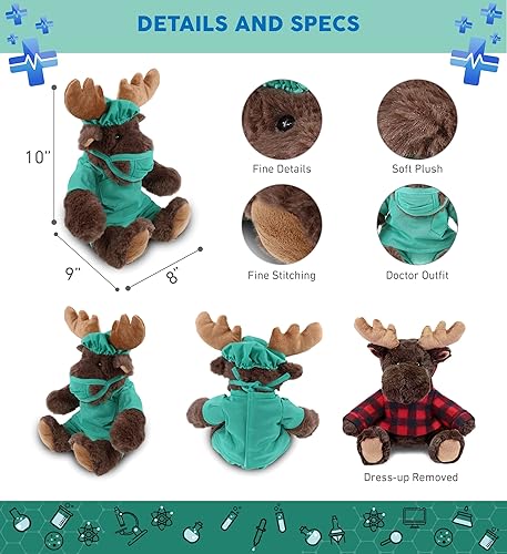 Miniatura 3 de DolliBu Juguete de peluche de alce de doctor  Supersuave disfraz de doctor alce con bonito uniforme médico y traje de gorra, regalo de peluche