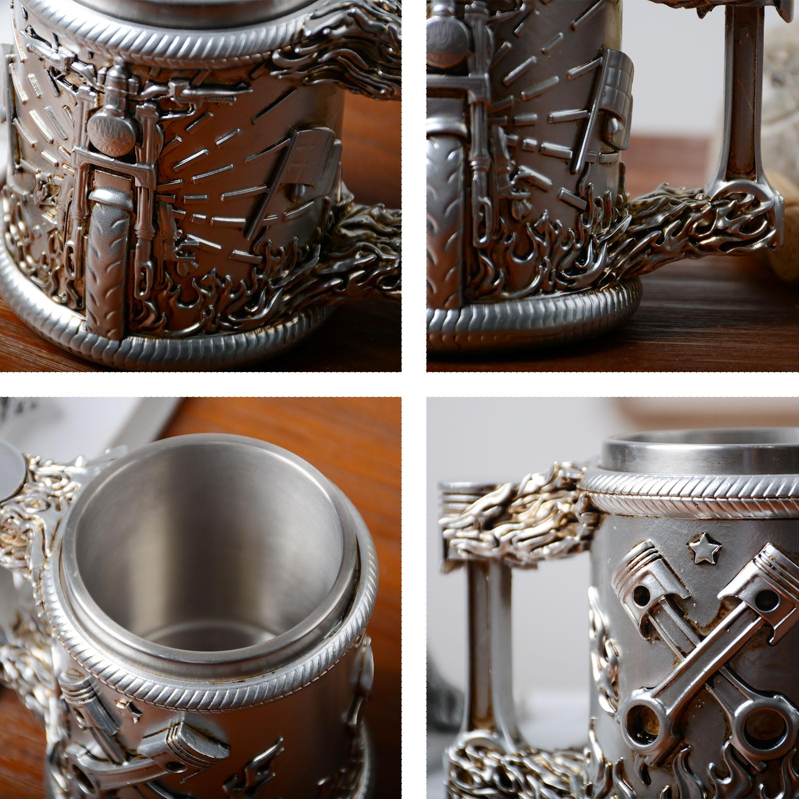 HAUCOZE Chope à Bière Tankard Gobelet à Boire pour Oktoberfest Café 450ml | Inox Isolé Motors Tasse Bar Maison Décoration Anniversaire Festival Cadeau pour Homme Père Mari
