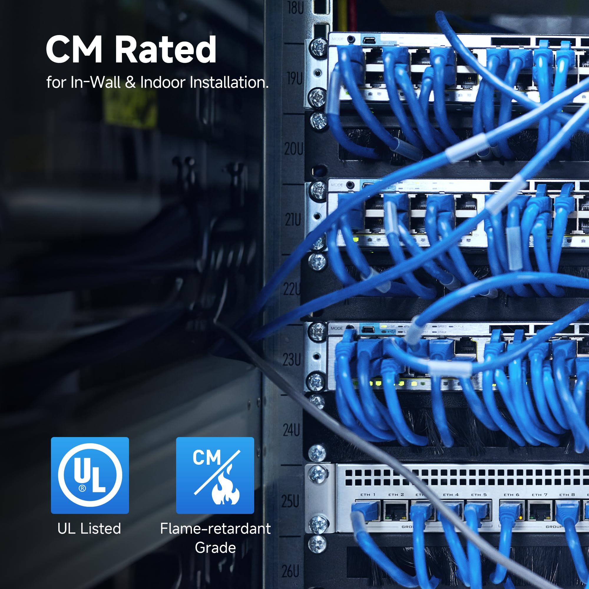 Cable Matters Cavo Ethernet Cat 6 intrecciato da 10 Gbps CM nominale 24 AWG, 91,4 m, rame nudo, UTP, bobina Cat6 per cavo patch Ethernet, blu