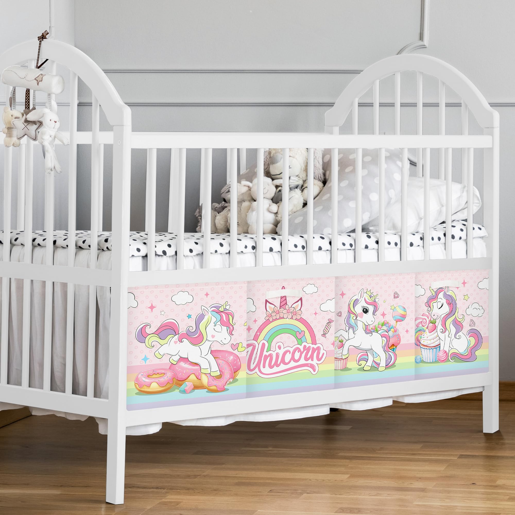 HUUMONSS 11.8" Unicorn Rainbow Storage Cube Organizer Set 3Pcs Clothes Storage Basket Bin for Home Cloud Star Kid Book Toy Chest Macaron - Image 4