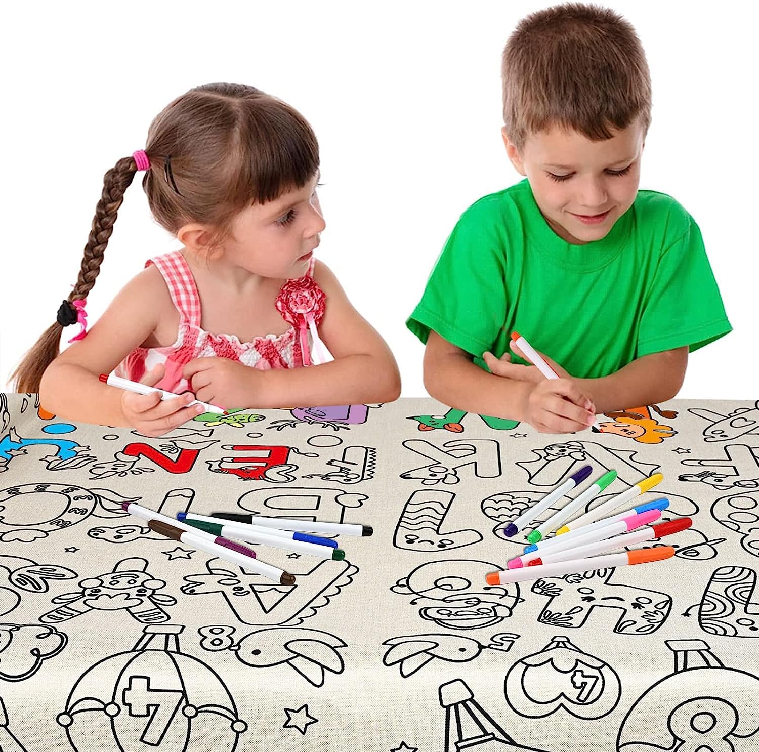 Matiniy Fabric Coloring Tablecloth with 12 Fabric pens, Coloring Tablecloth Huge Table Cover for Boys Girls Classroom Home Birthday Party Supplies Favor (Number)