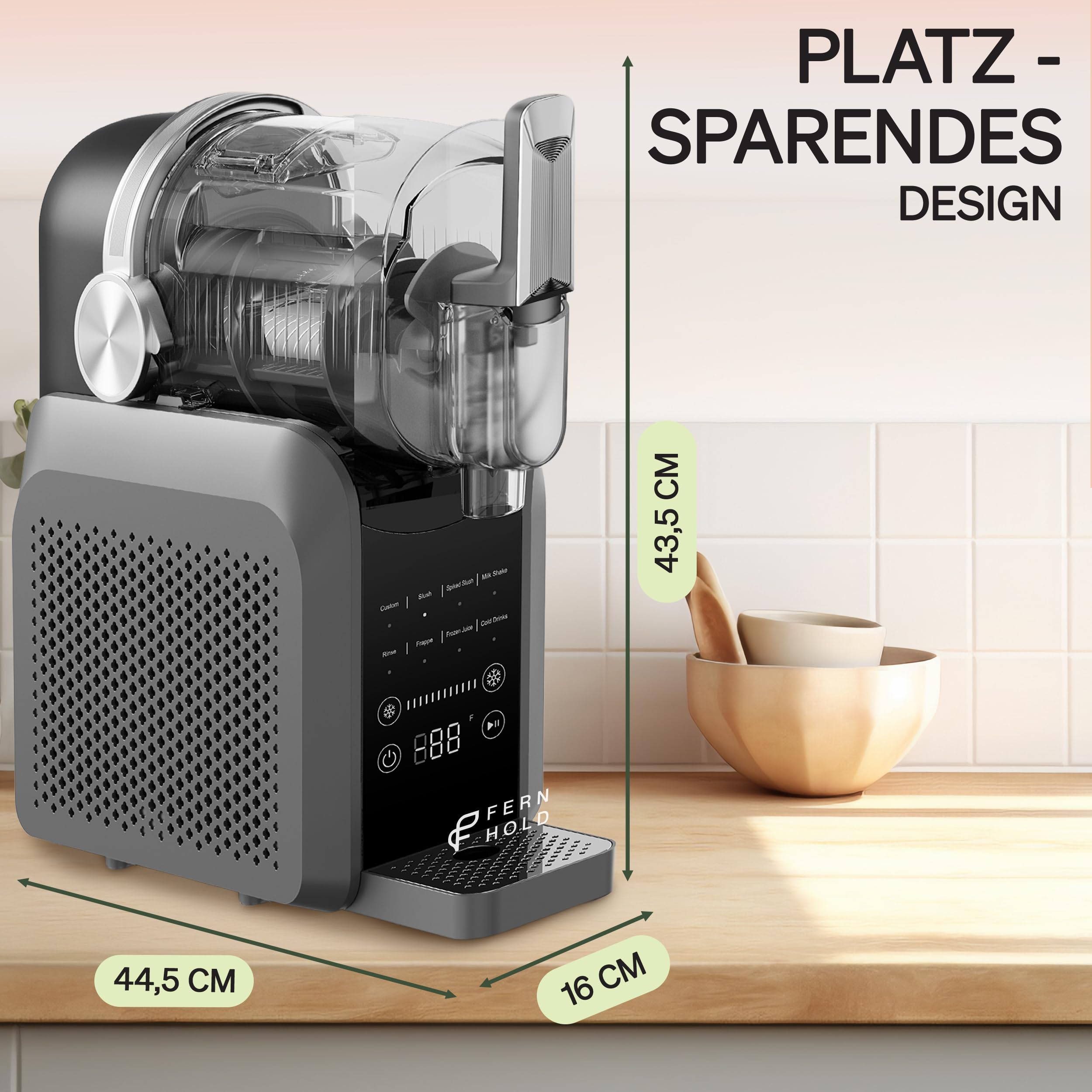 Slush Maschine 2L mit 7 Programmen, Holz-Gleitbrett, LED-Display - kein Eis nötig