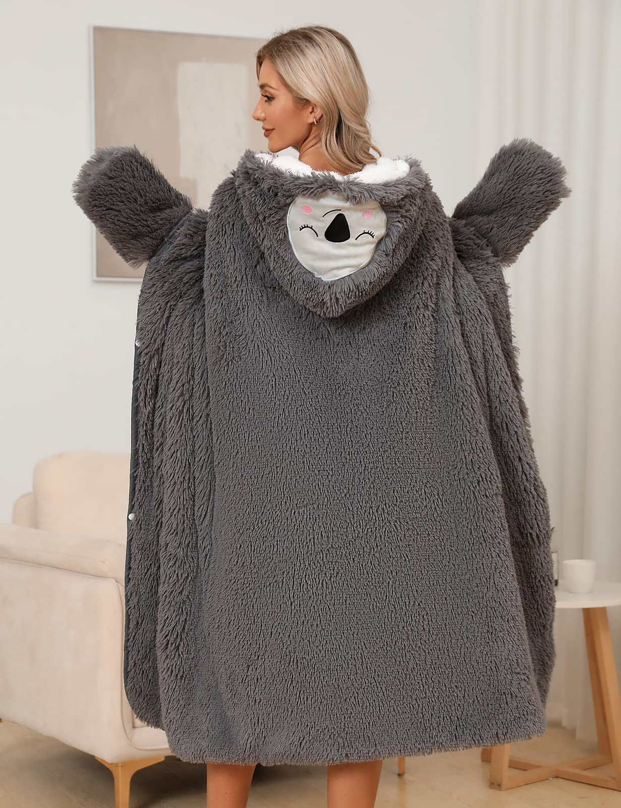 RITOSTA Felpa Coperta Donna Coperta con Maniche Donna Felpa Gigante Coperta con Maniche Pile Coperta Indossabile Coperta Sherpa Cartone Animato con Guanti per Donne Uomini