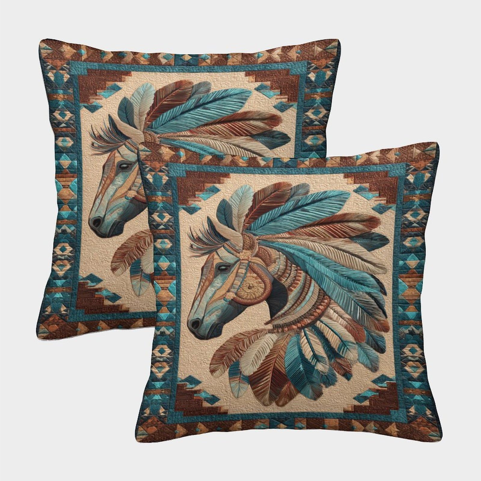kaiyun 2 Pack 3D Tribal-style Horse Head Theme Square Cushion Cover Decoration Pillow Cover Suitable for Home Sofa Bedroom Living Room 45x45cm