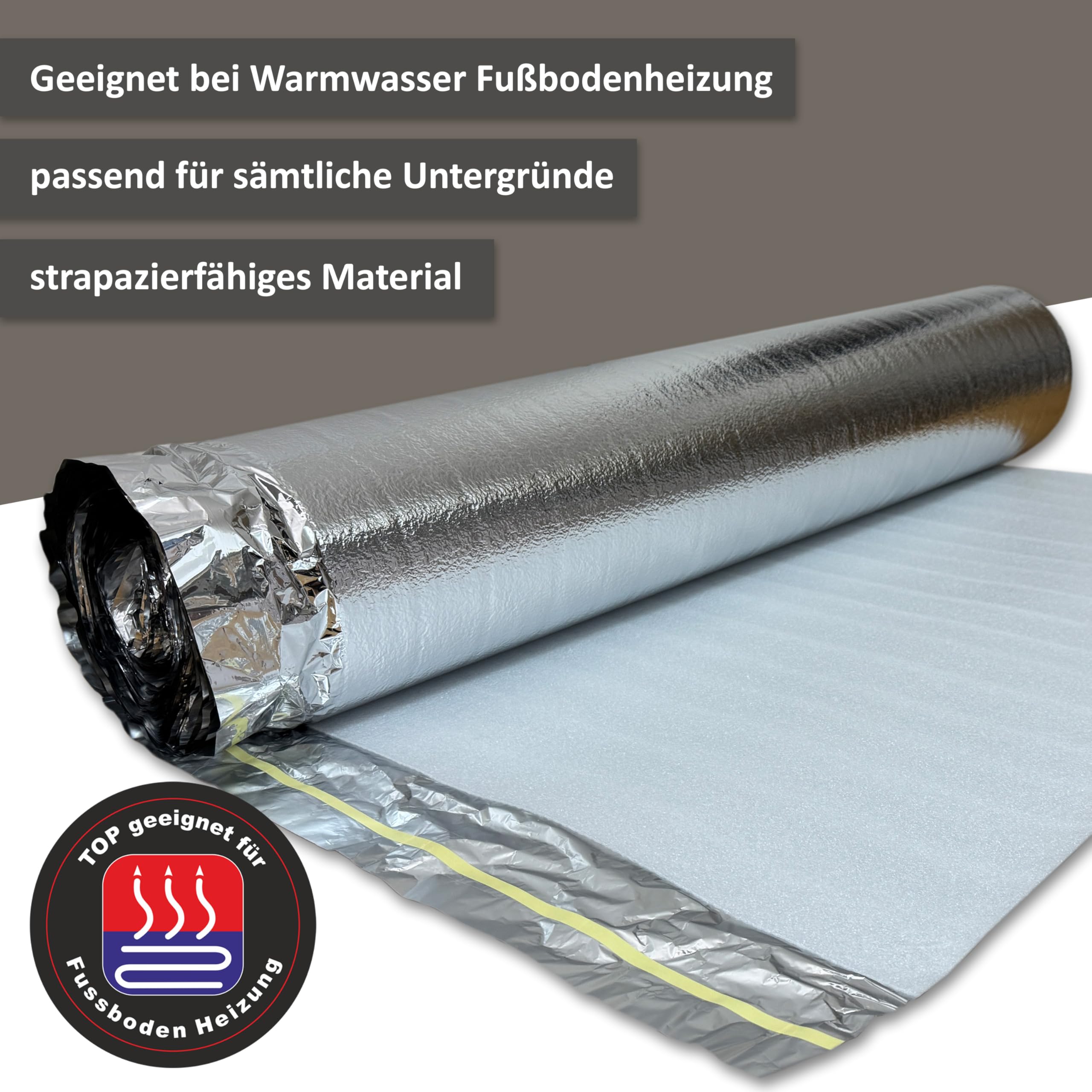 uficell® Aislamiento acústico de aluminio Plus de espuma de polietileno con barrera de vapor de aluminio, grosor de 2 mm, aislamiento acústico perfecto para suelos laminados y parqué (2 mm de grosor,