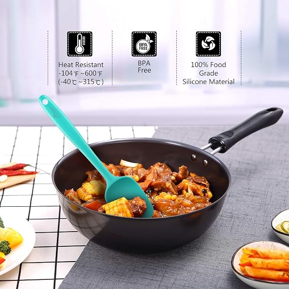 HOTEC 600F Heat Resistant Silicone Rubber Spatula Set, Aqua Sky, Set of 5