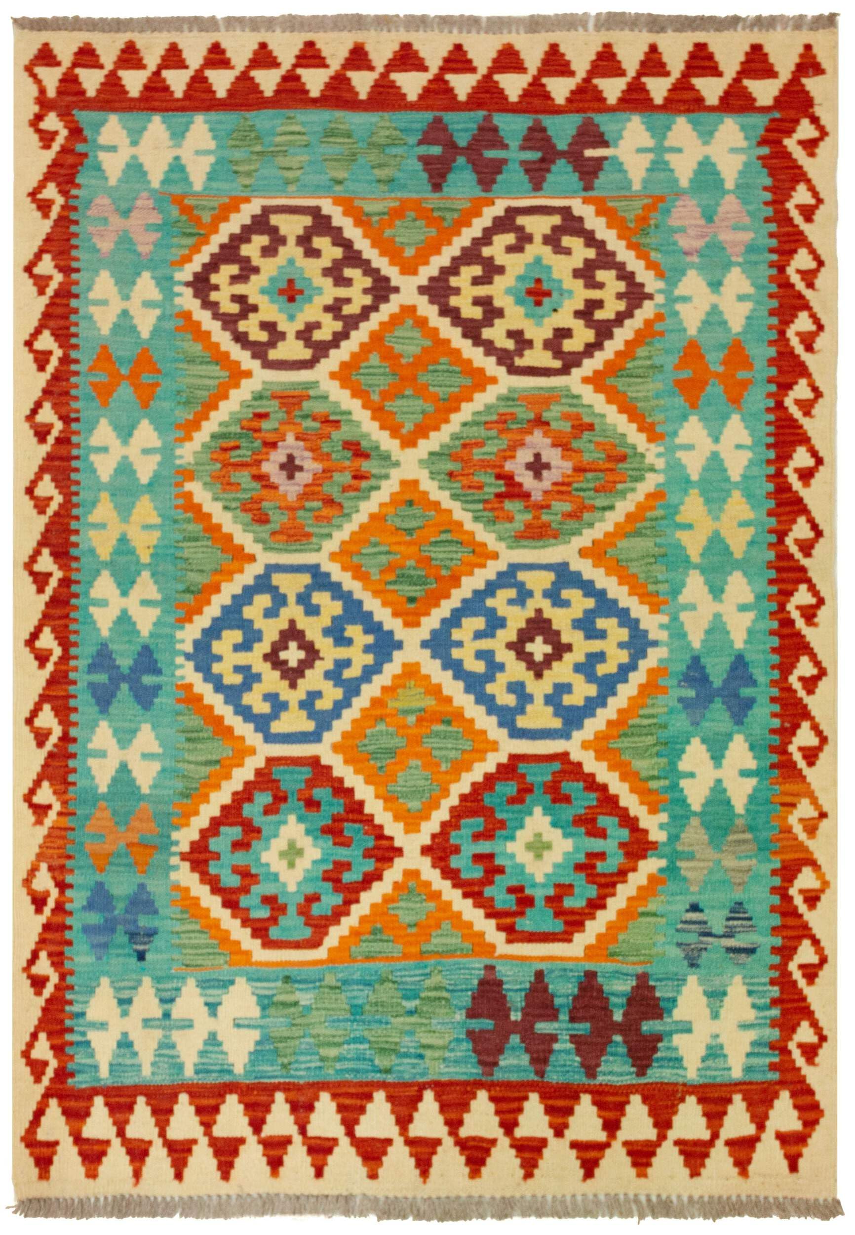 Tapis Kilim 100% laine 155x105 cm multicolore fait main pour entrée et chambre