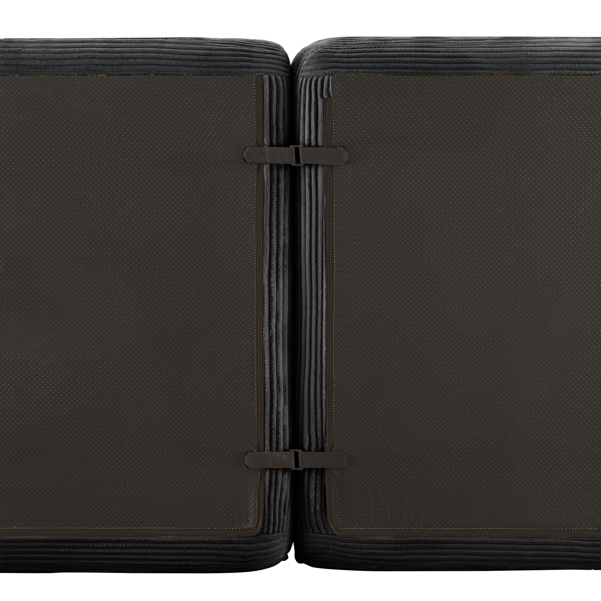 Divano modulare nero Boneless, moderno divano modulare a L per soggiorno, comodo divano in corduroy cloud con ottomano, divano letto a due posti trapuntato