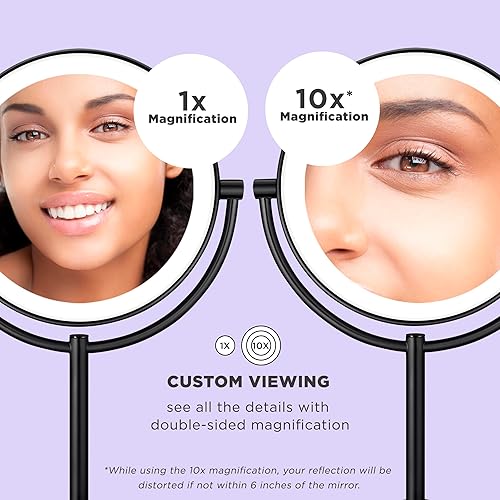 Miniatura 10 de Conair Espejo de maquillaje iluminado, espejo de tocador LED, espejo de aumento 1X10x, con cable en acabado de níquel satinado