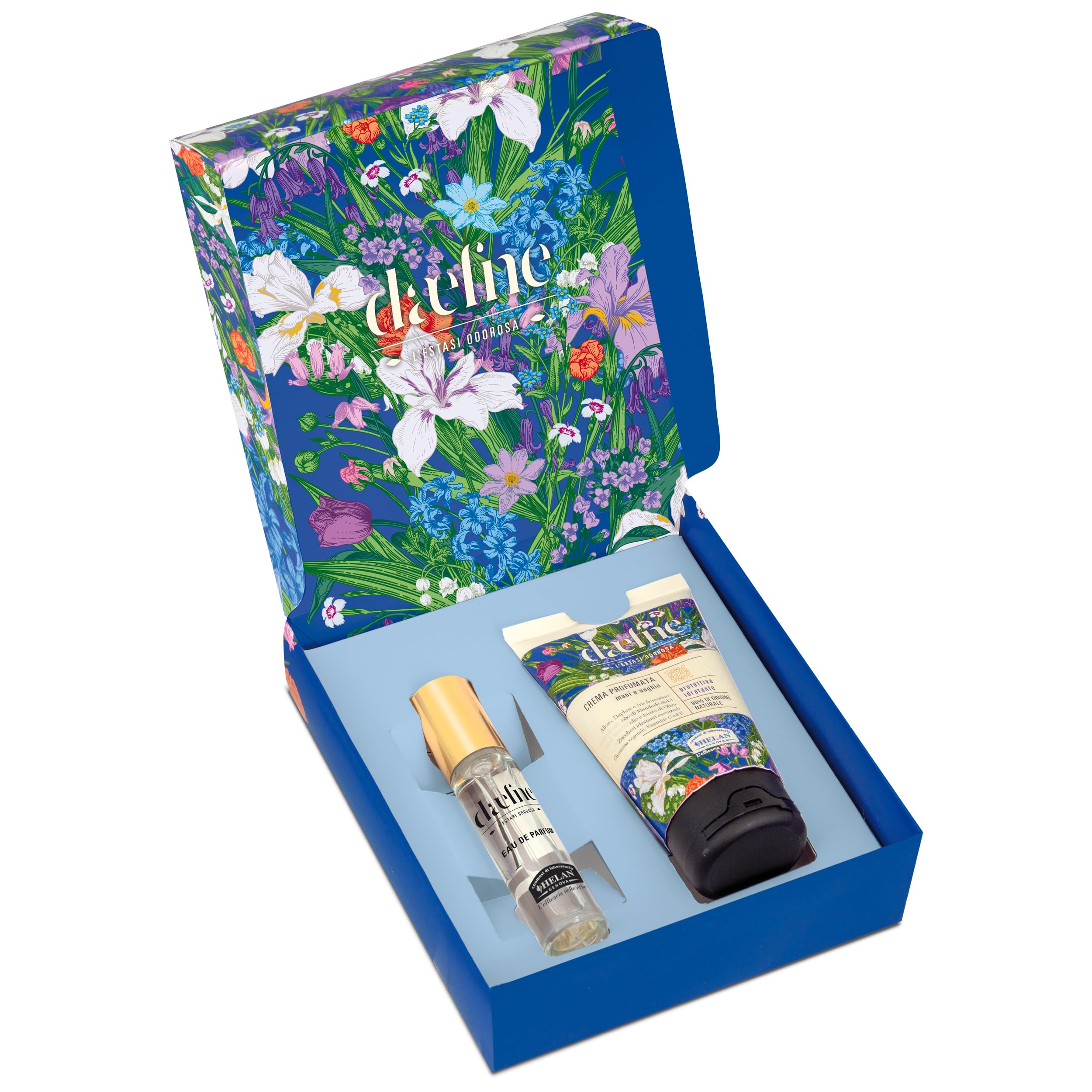 Helan Daefne - Cofanetto Regalo Donna con Profumo Donna Fiorito 10ml + Crema Mani Secche e Screpolate con Vitamina C e E Rivitalizzante Unghie 50ml, Idee e Regali per Lei Beauty Naturale Made in Italy
