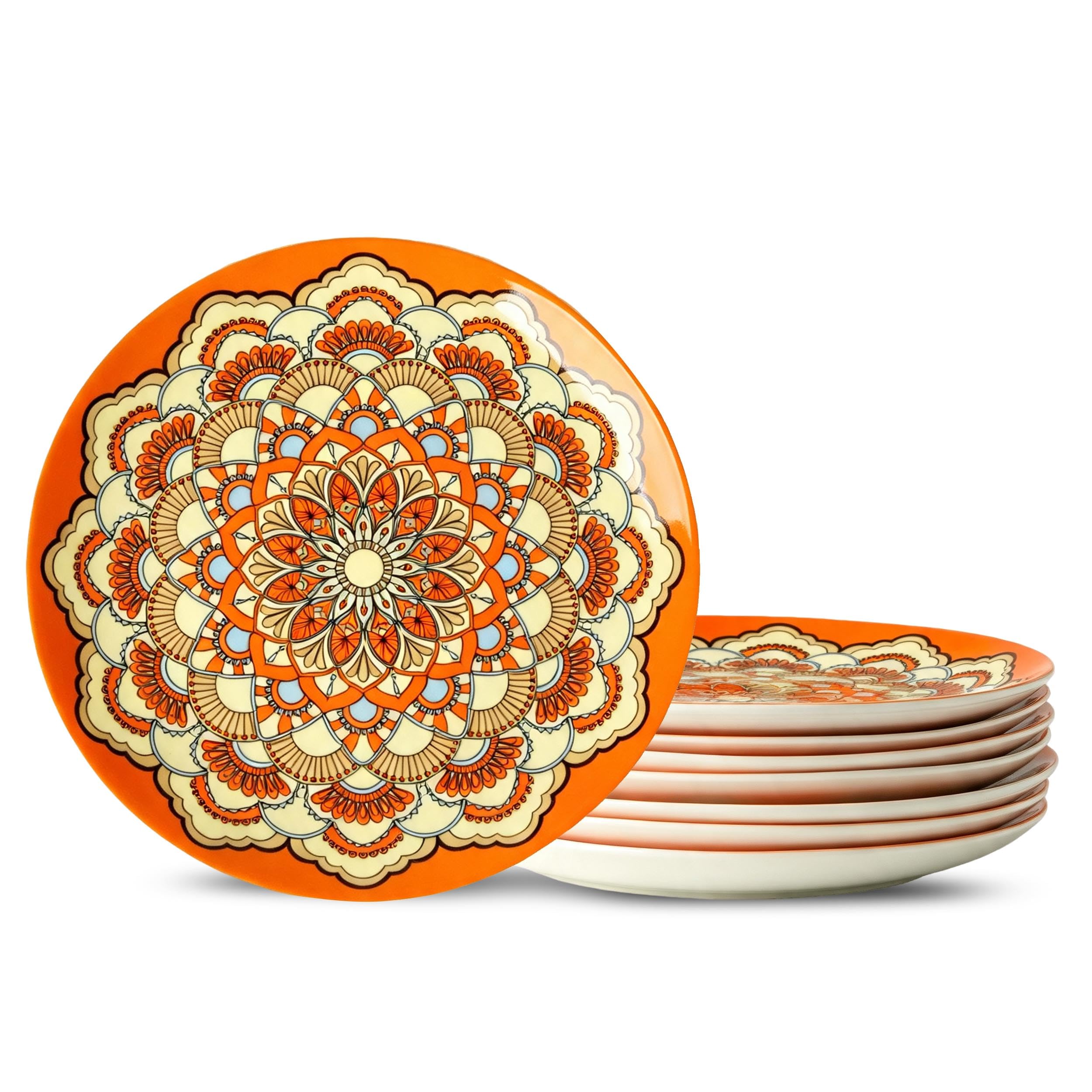 8 Inch Ceramic Salad Plates, Colorful Round Dessert Plates Set of 8