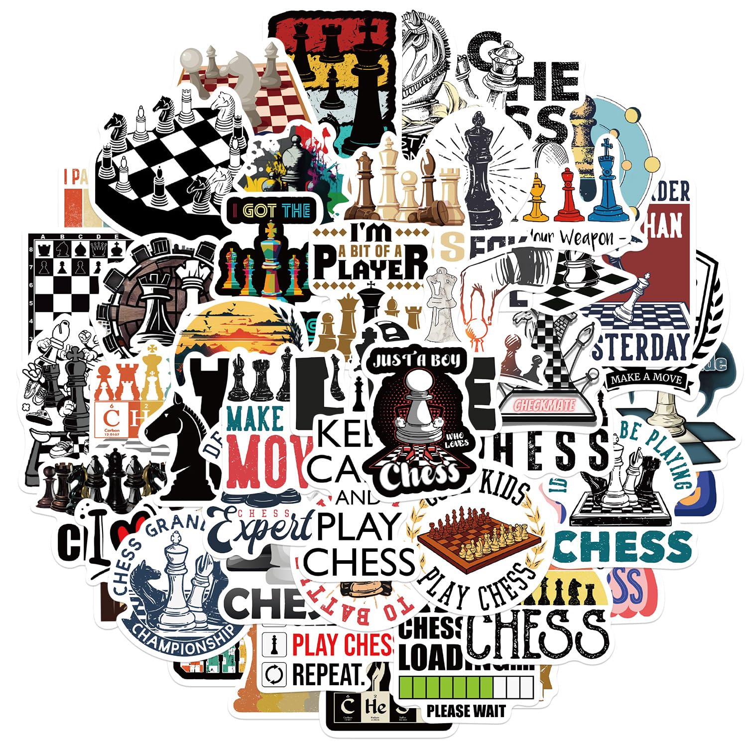 Auceko Girls Chess Pack Of 50 Stickers Pack Class Sticker Set Waterproof Vinyl Sticker For Laptop Children Cars Motorcycle Bicycle Skateboard Luggage Suitcase Computer Sticker Graffiti Decal